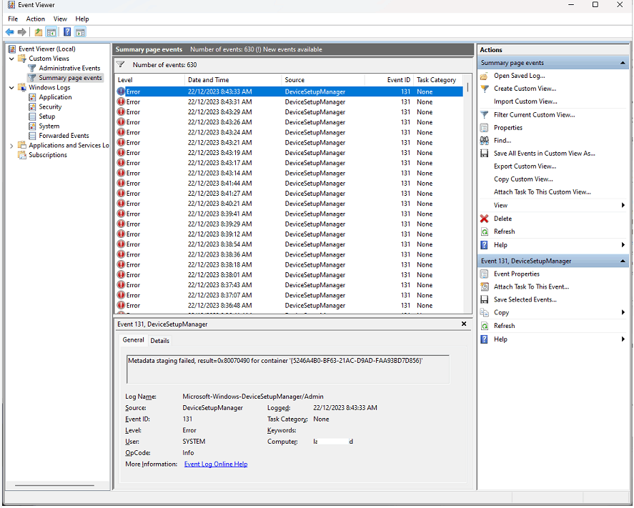 Multiple users - KB5032288->Win11 event 131 due to Computer