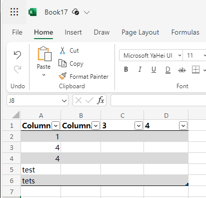 M365 Excel Online unexpected behavior with Excel Table - Microsoft Q&A