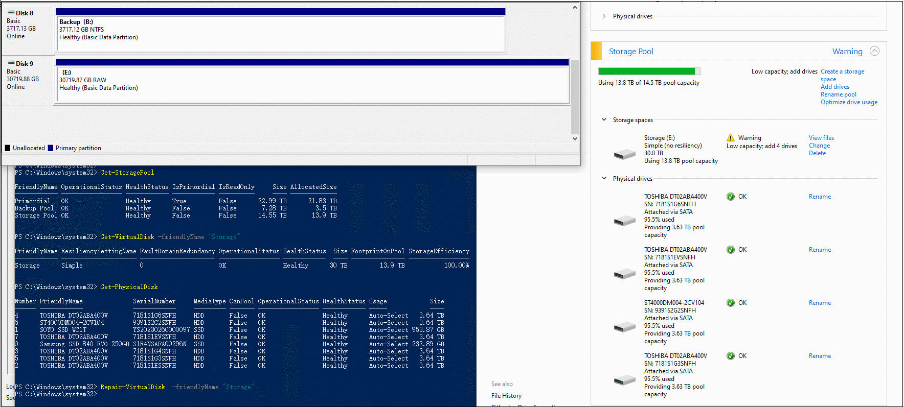 One of my Storage Spaces volume become RAW after reboot, how do I debug ...