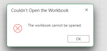 Excel Online Error Couldn't Open the Workbook. The Workbook cannot be ...