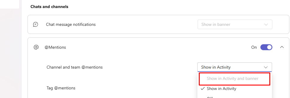 Show in banner setting are disabled for Channel - Microsoft Q&A