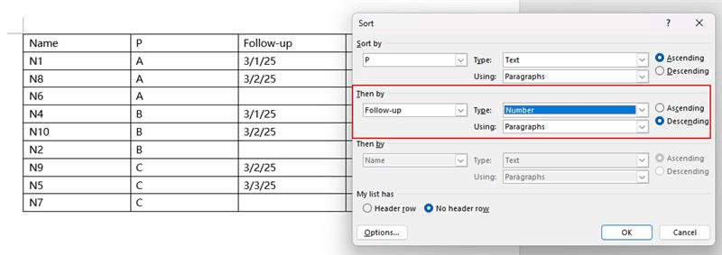 Is there any way to sort a table in Word such blank cells in the second ...