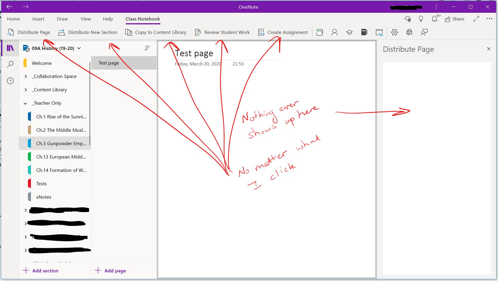 Distribute Page pane on right side of OneNote Class Notebook app ...