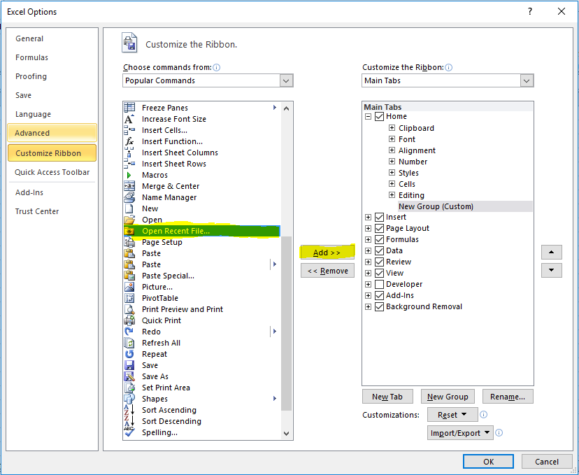 Excel 2010 - default tab in File menu - Microsoft Q&A