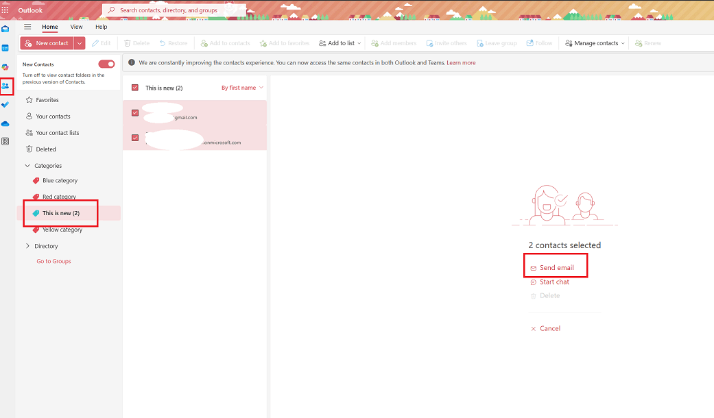 How do I send an email to all of the contacts in a category ...