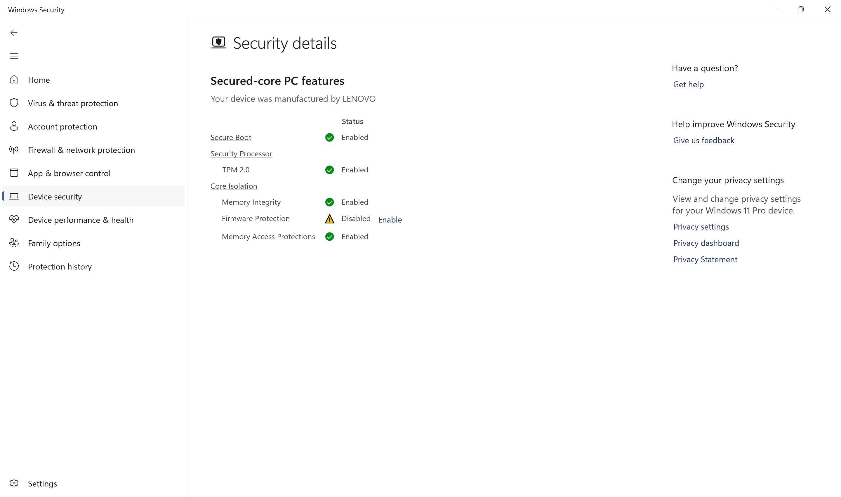 Cannot turn on Firmware Protection - Microsoft Q&A