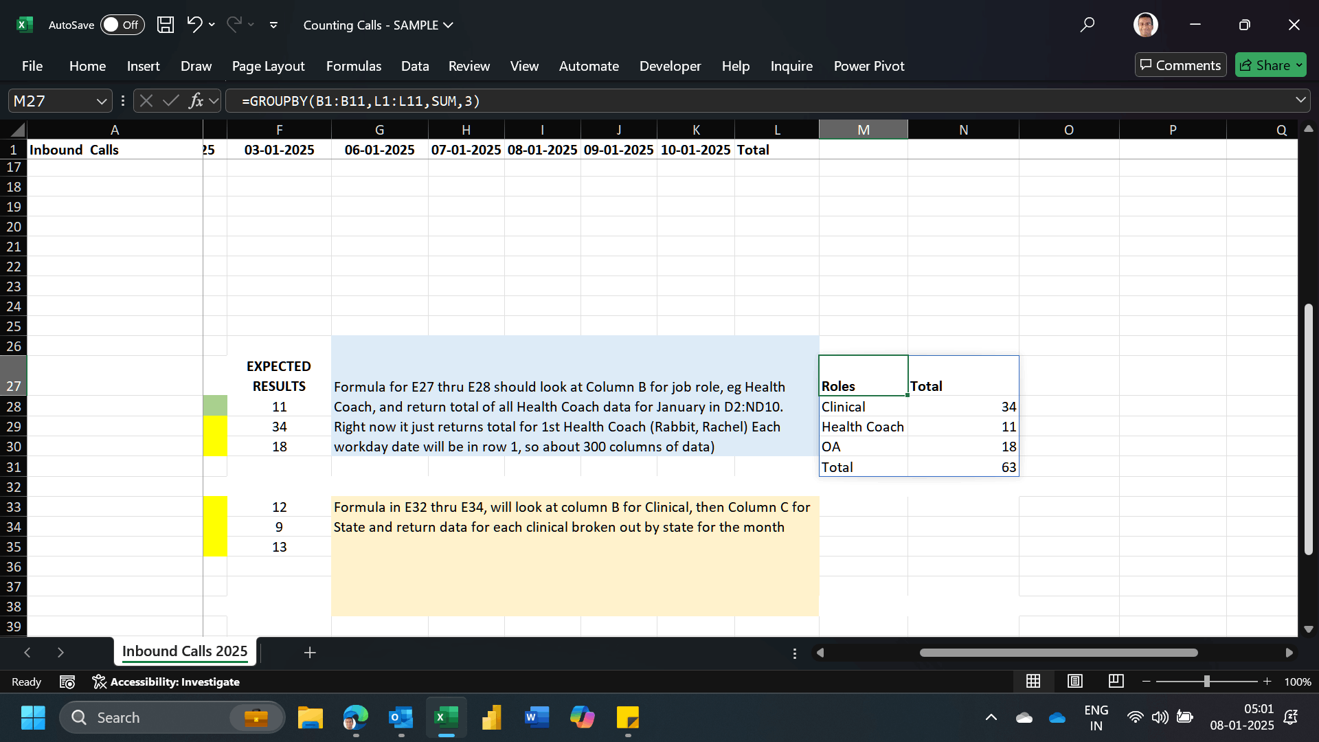 Consolidating Daily Call data into Monthly Summary - broken out by job ...
