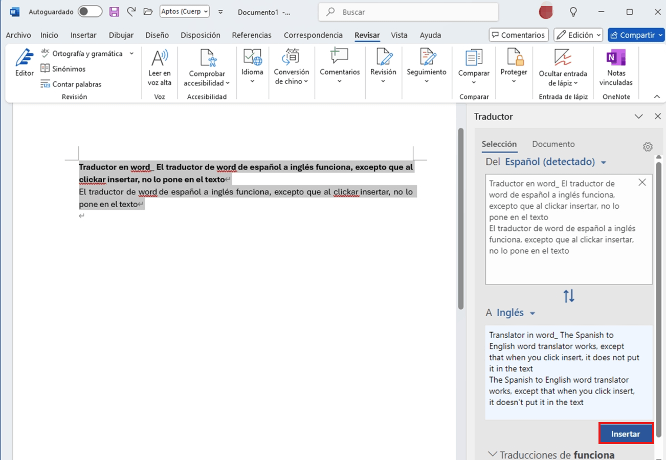 Traductor en word_ El traductor de word de español a inglés funciona ...