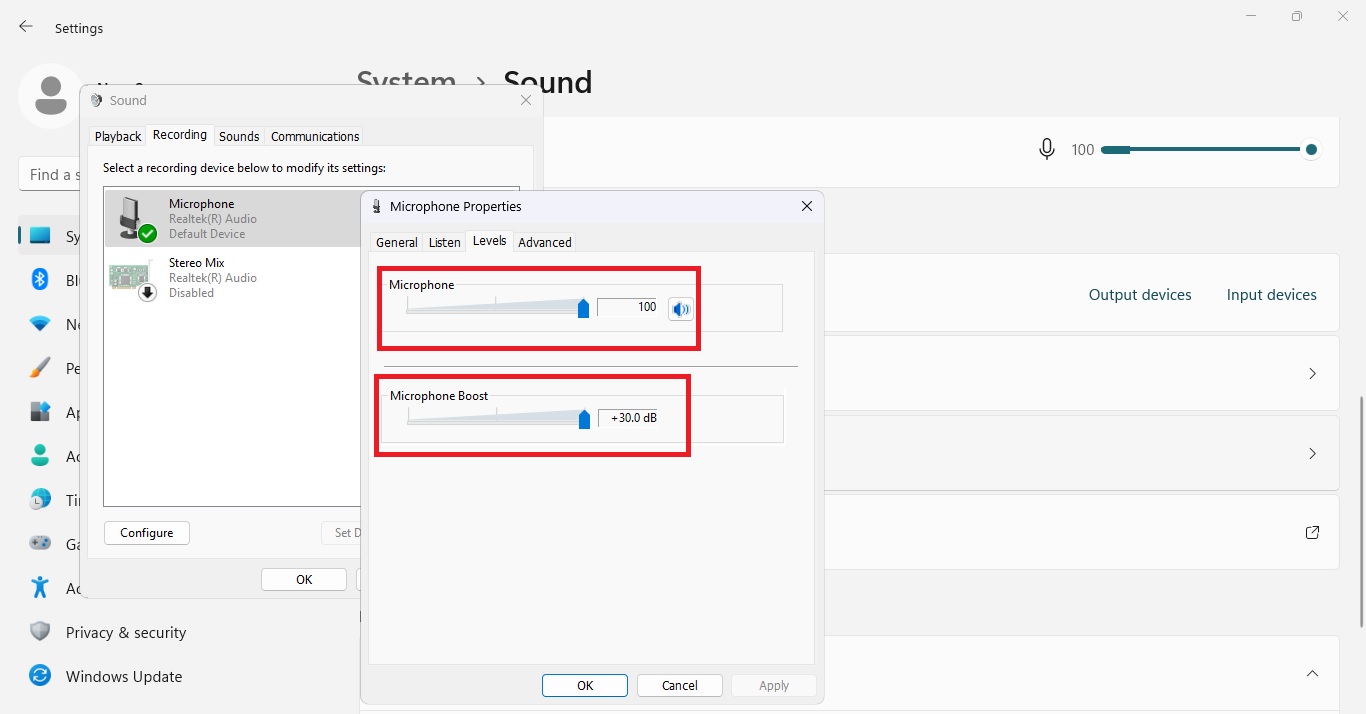 Windows Mic Settings