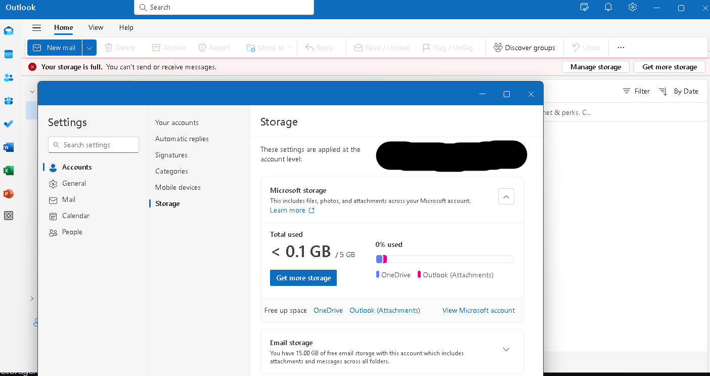 Why is my outlook saying that my onedrive is full? It has been a full ...