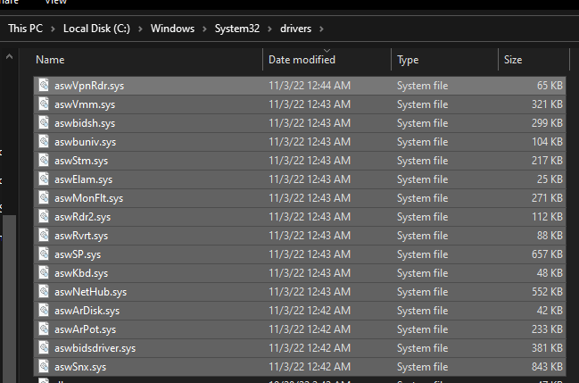 aswVmm.sys is missing or contains errors. Error code: 0xc000007b ...