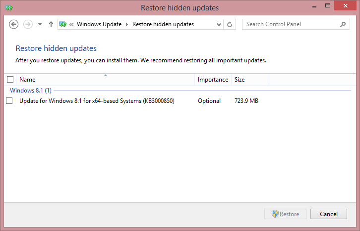 Windows Update - little orange marks in front of some updates' names ...