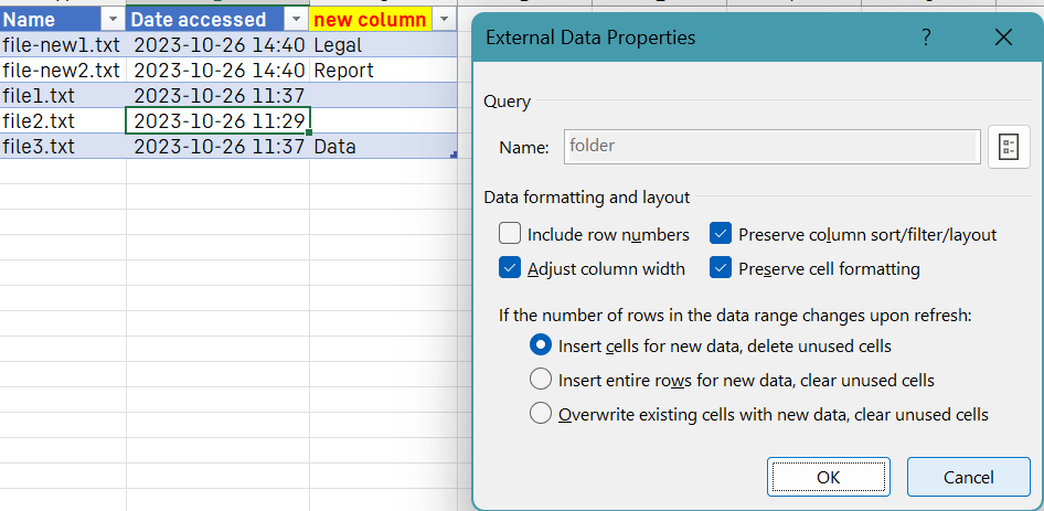 mass update if add new column in the table that import from folder ...