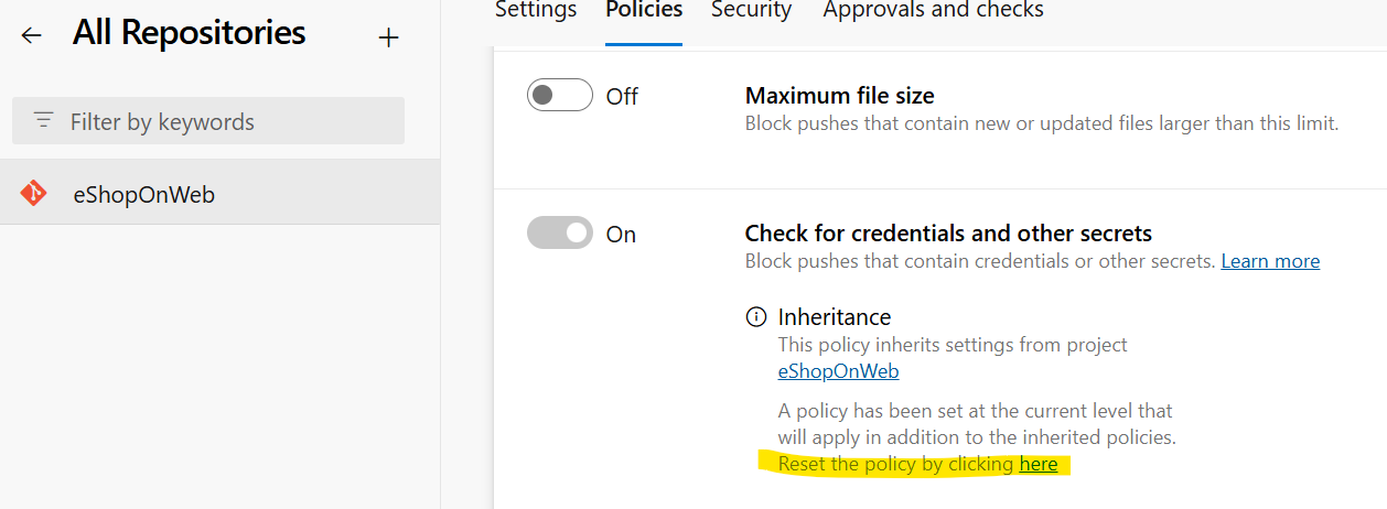 Removing branch policy for one particular repo - Microsoft Q&A