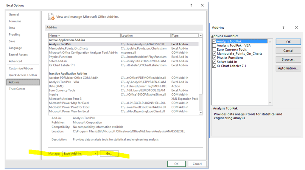 Cannot Select Data Analysis Toolpak for Excel 365 - Microsoft Q&A