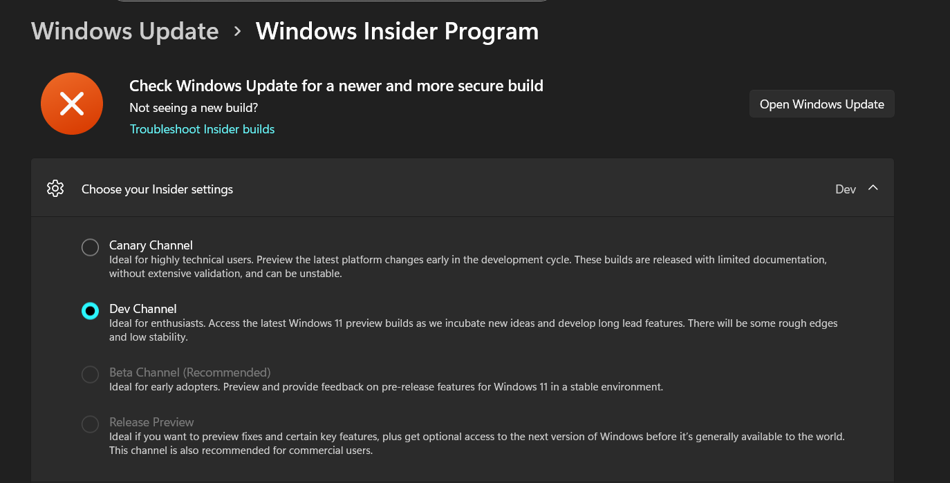 Unable to Switch Back from Dev Channel to Release Preview in Windows ...