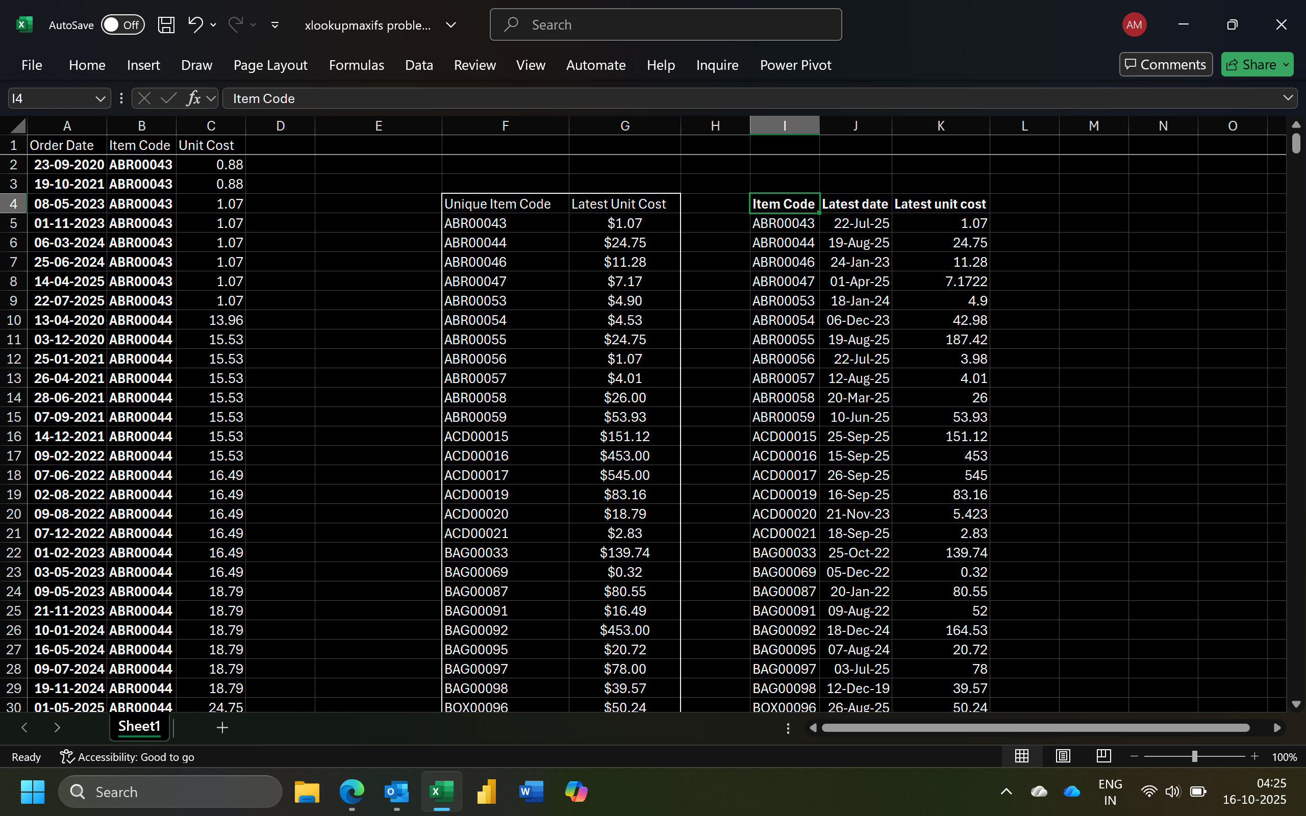How to retrieve the latest unit cost from a pricing file - Microsoft Q&A