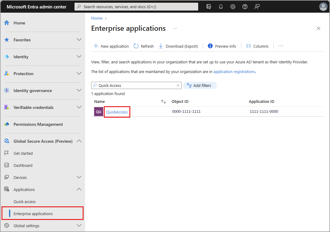 Screenshot of the Enterprise applications details.