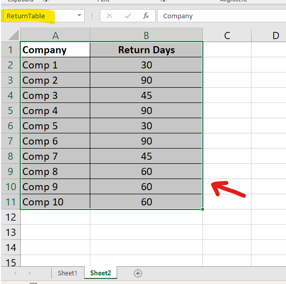 Creating a excel worksheet for companies that have different return by ...
