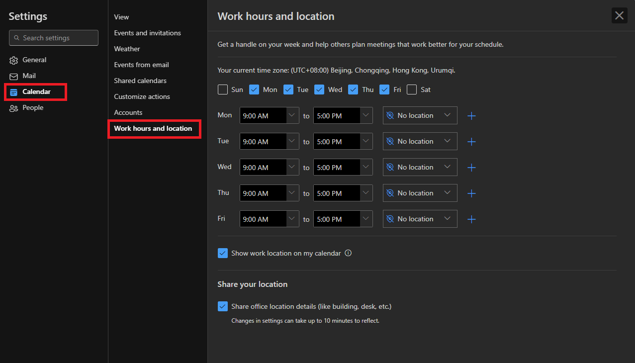 How do I change my work availability to reflect in my calendar ...