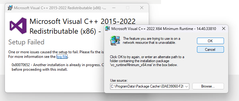 VC Minimum Runtime_x86 and x64 error - Microsoft Q&A