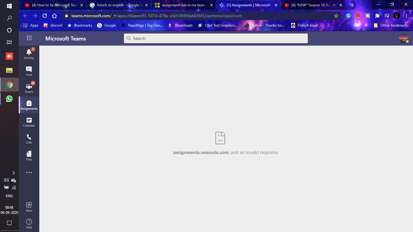 assignment tab in ms team showing blank - Microsoft Q&A