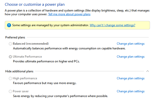 Power Plans are managed by system administrator? - Microsoft Q&A