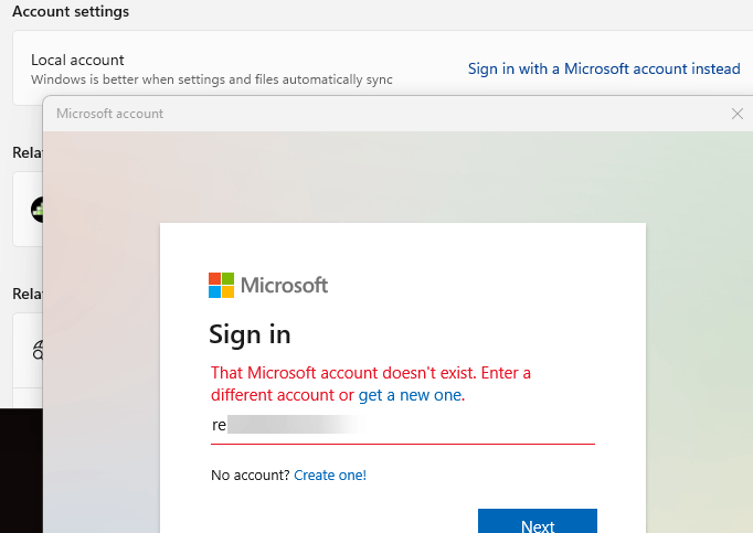 Sign in with my Work account says 'That Microsoft account doesn't ...