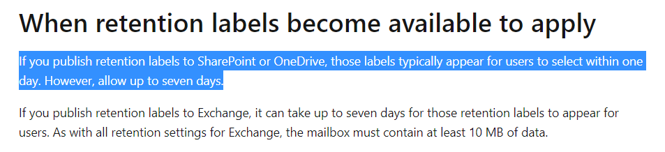 Problem aplying retention labels in sites - Microsoft Q&A
