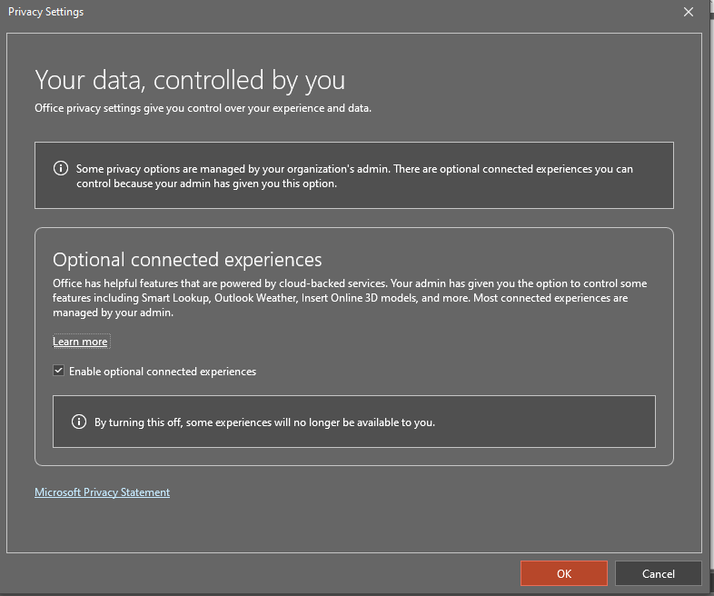 Deactivating a Trust Center feature makes reuse slide available in ...