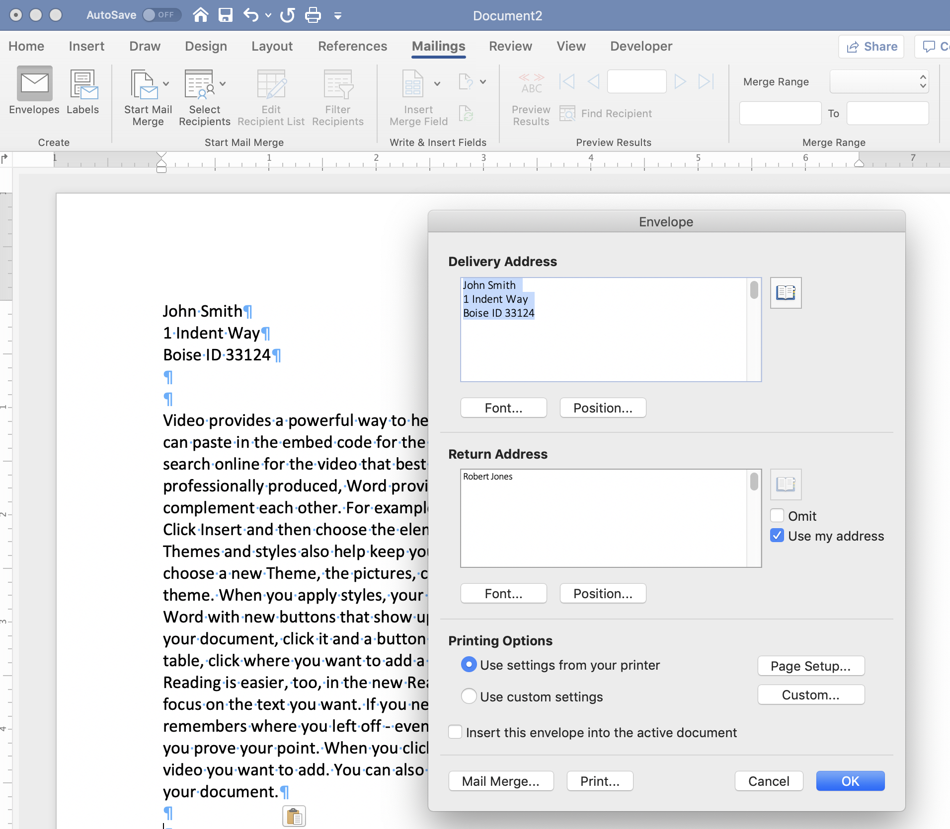 Need help on setting up envelopes in new Word 2019 for Mac. - Microsoft Q&A