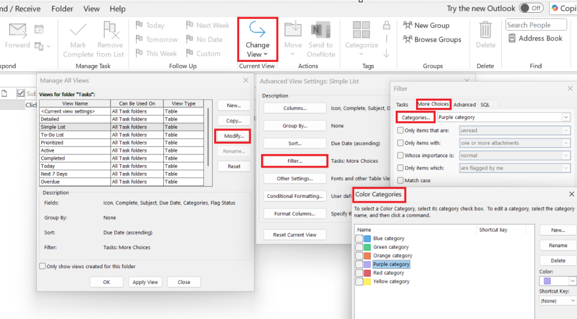 How to customize the task list display in Outlook (classic, desktop ...