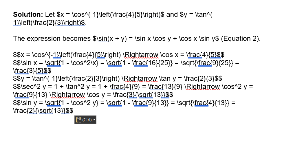 The equations paste as plain text instead of formatted math ...