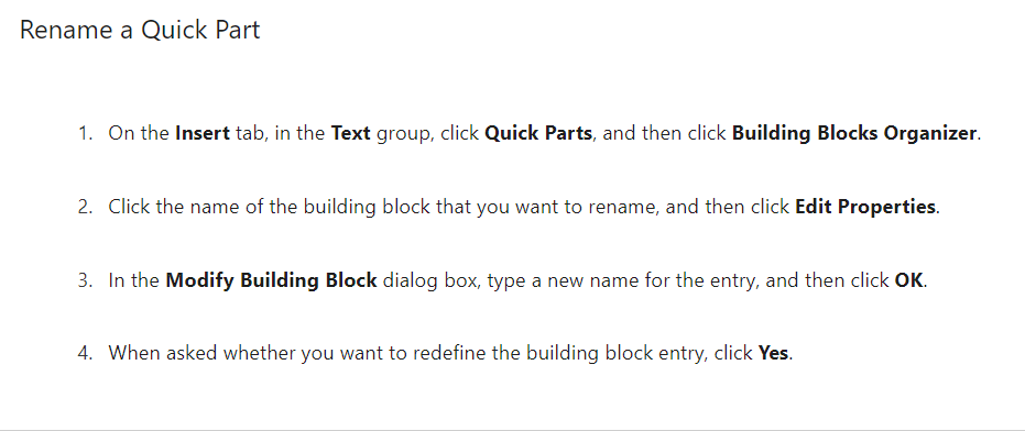 Create New Gallery or Rename Gallery for Quick Parts - Microsoft Q&A