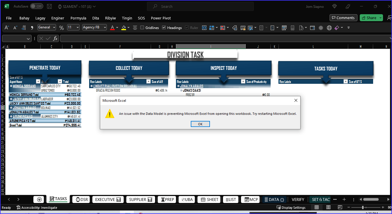 Office 365 User - "An issue with the Data Model is preventing Microsoft ...