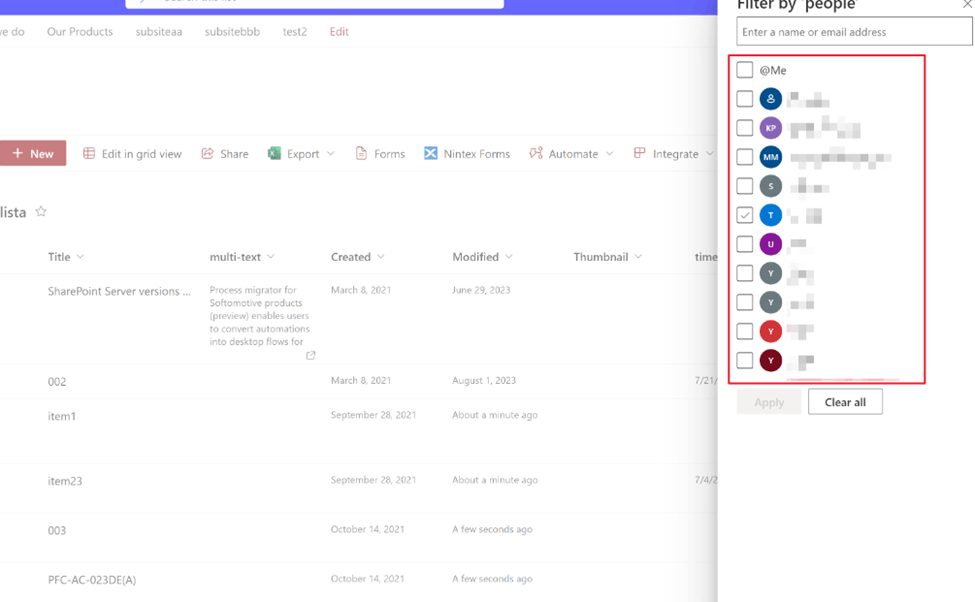 SharePoint List - Filters on people column with "Allow multiple ...