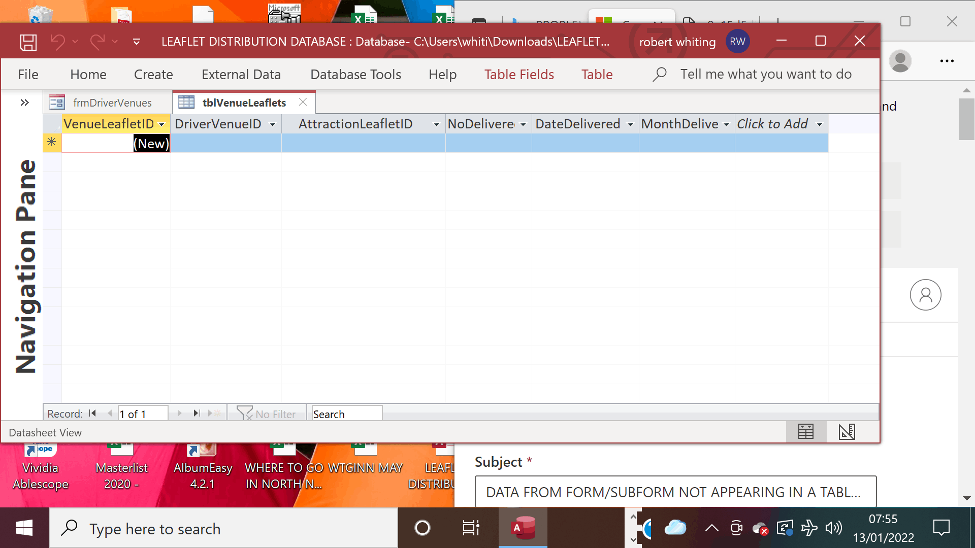 DATA FROM FORM/SUBFORM NOT APPEARING IN A TABLE - ACCESS - Microsoft Q&A