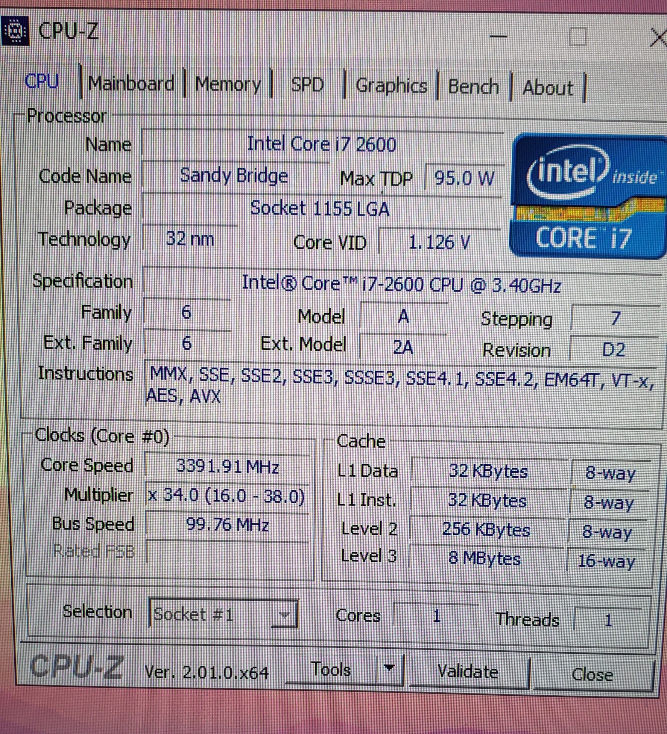 i7 2600, falando que tem 1 core e 1 thread - Microsoft Q&A