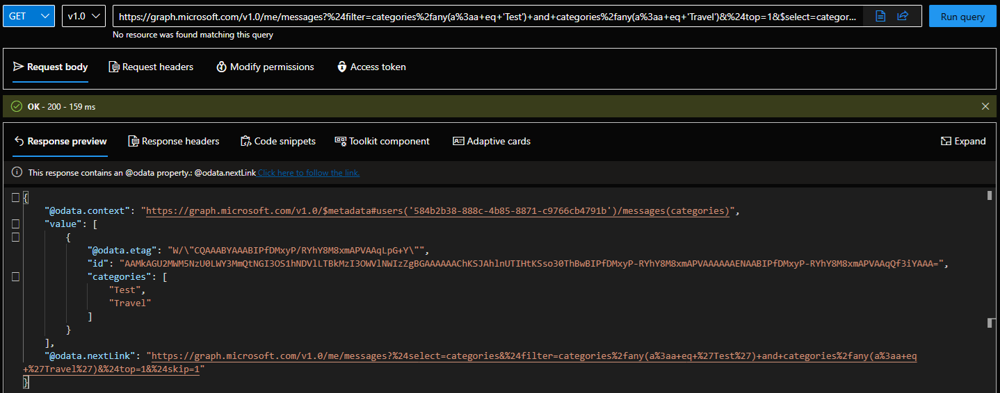 MS Graph API - Filter for categories with AND conjecture - Microsoft Q&A
