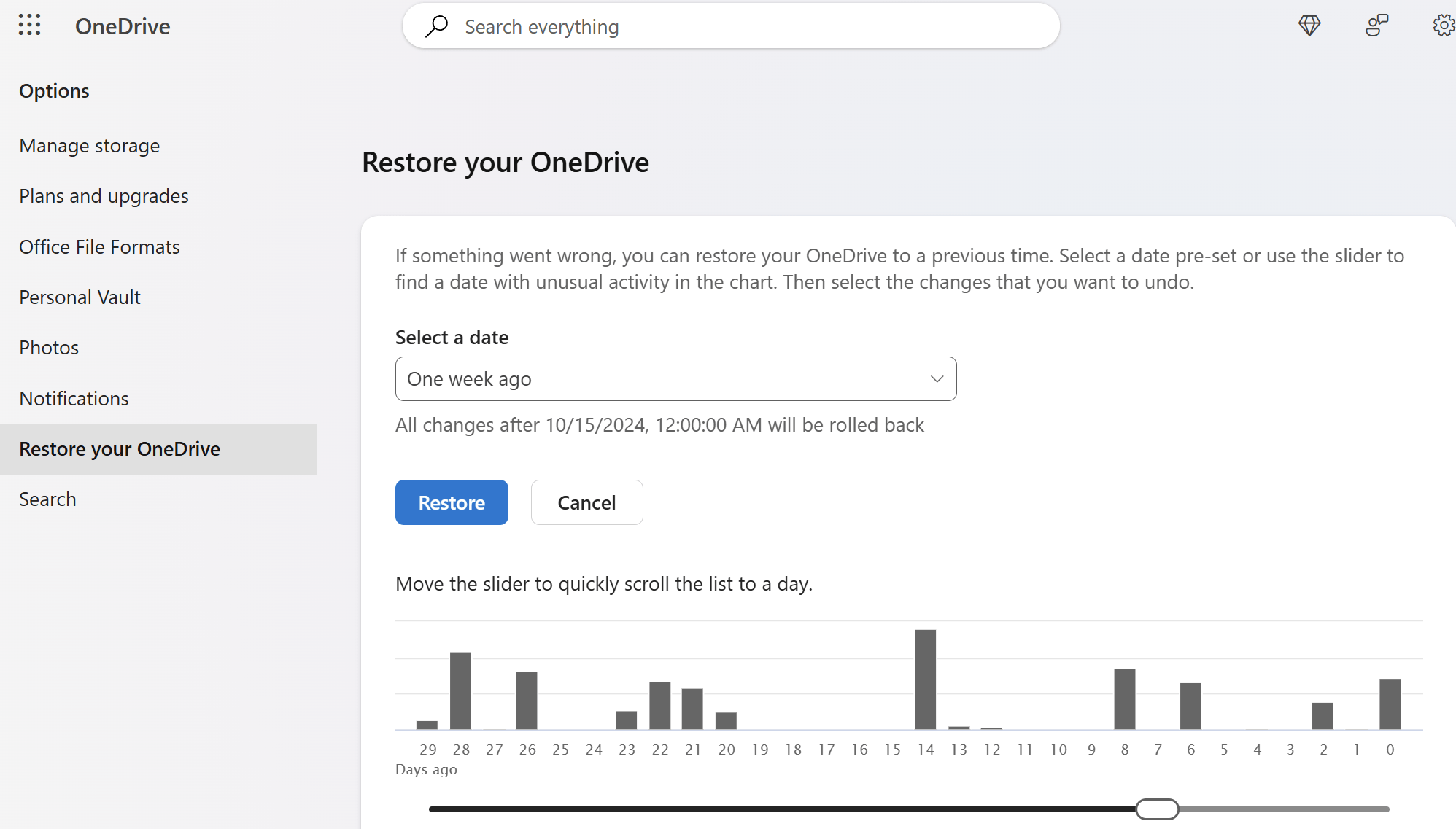 Help with OneDrive restore - Microsoft Q&A