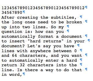 How to automatically add hard returns throughout word document ...