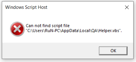 พบปัญหา cannot find script file helper.vbs - คำถามคำตอบของ Microsoft