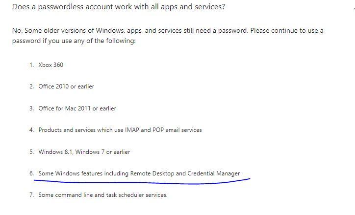 remote desktop passwordless microsoft account