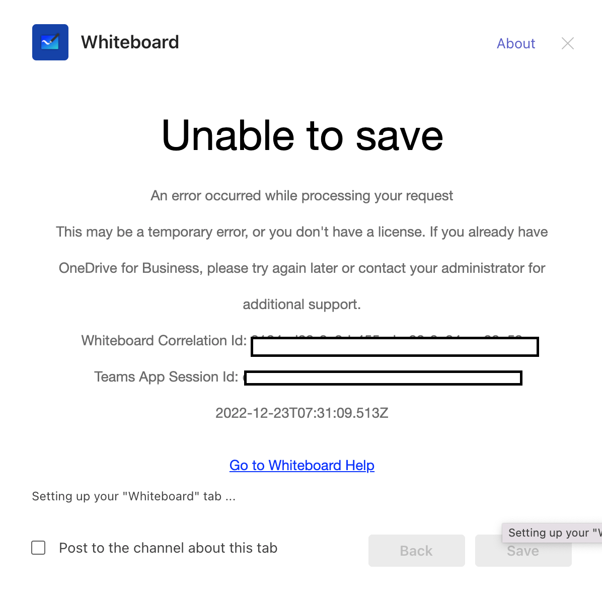 Can't make new Whiteboard and shown error message - Microsoft Q&A
