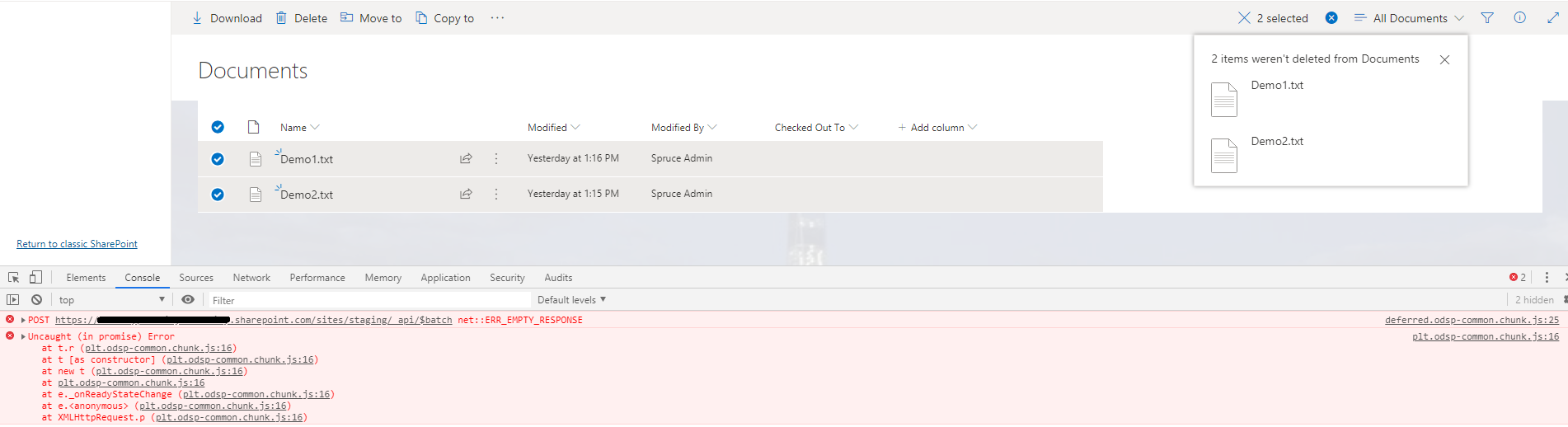 Cannot delete multiple files/folders in SharePoint Online - Microsoft Q&A