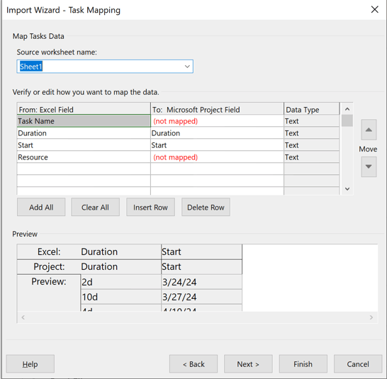 When importing from Excel into a current MS Project plan, I cannot ...