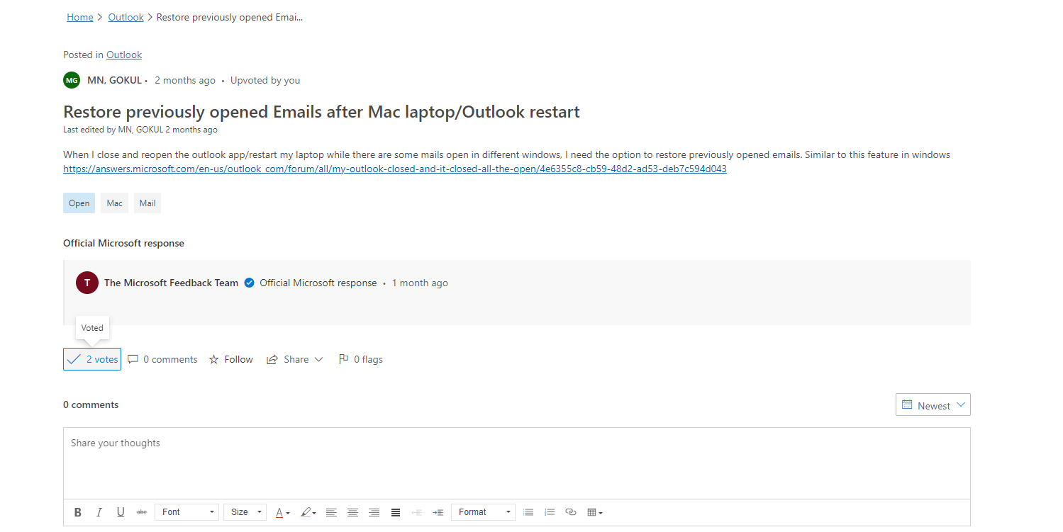 Reopen Items in MAC Outlook - Where is the option for that - Microsoft Q&A