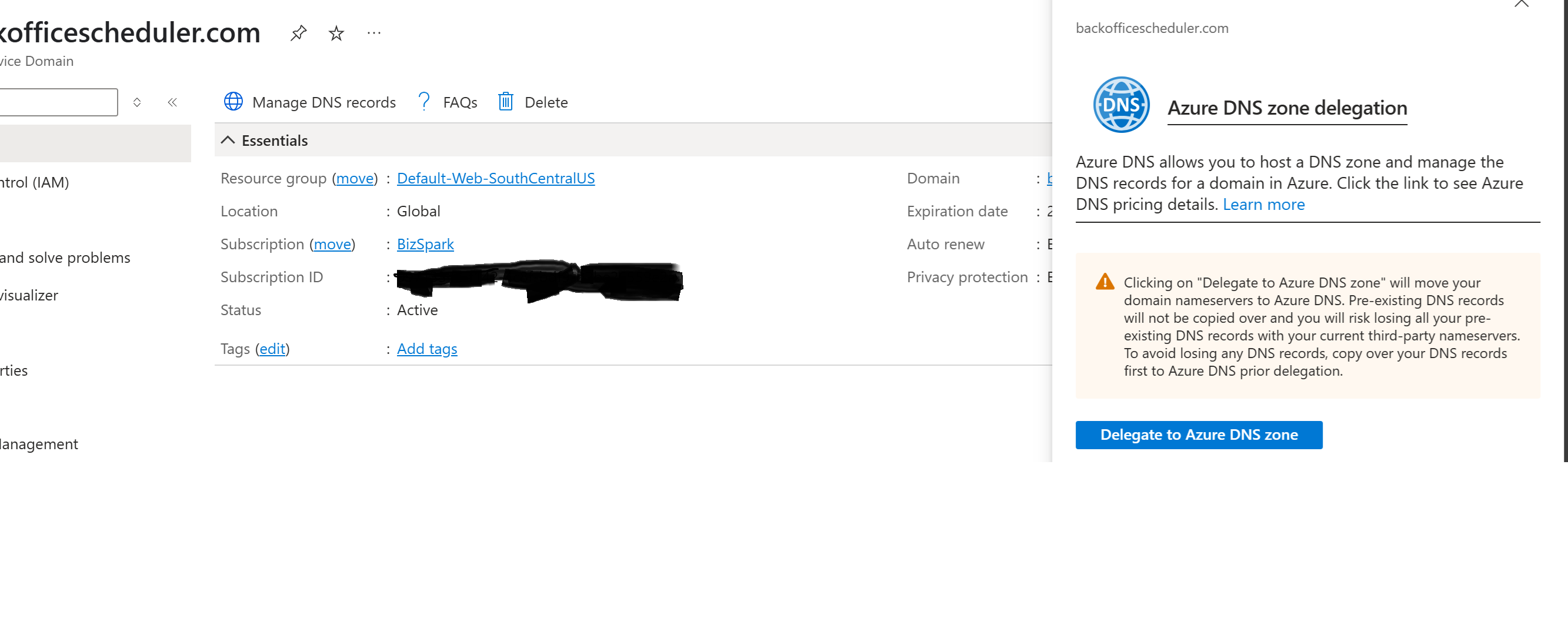Delegate to Azure DNS not working, despite notification that it is ...