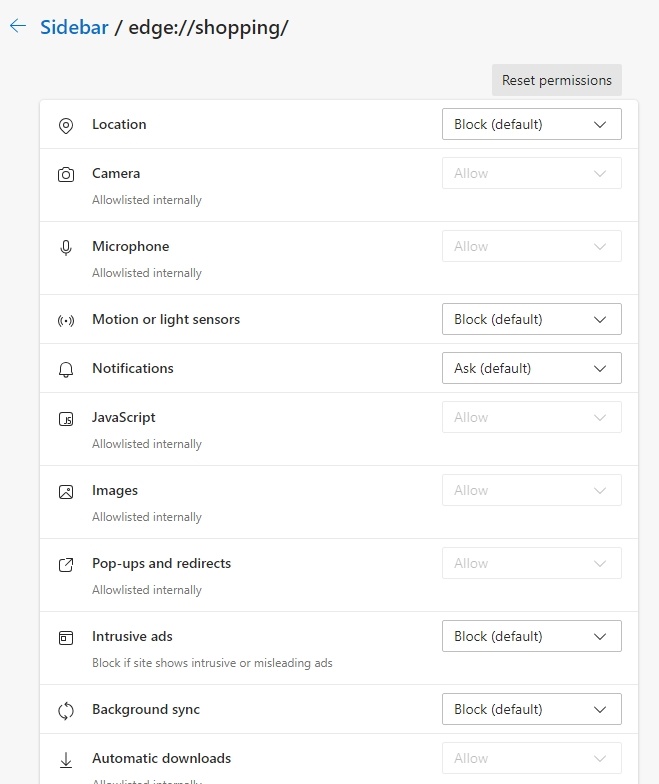 Re Microsoft Edge, Sidebar Settings. Something inconsistent ...