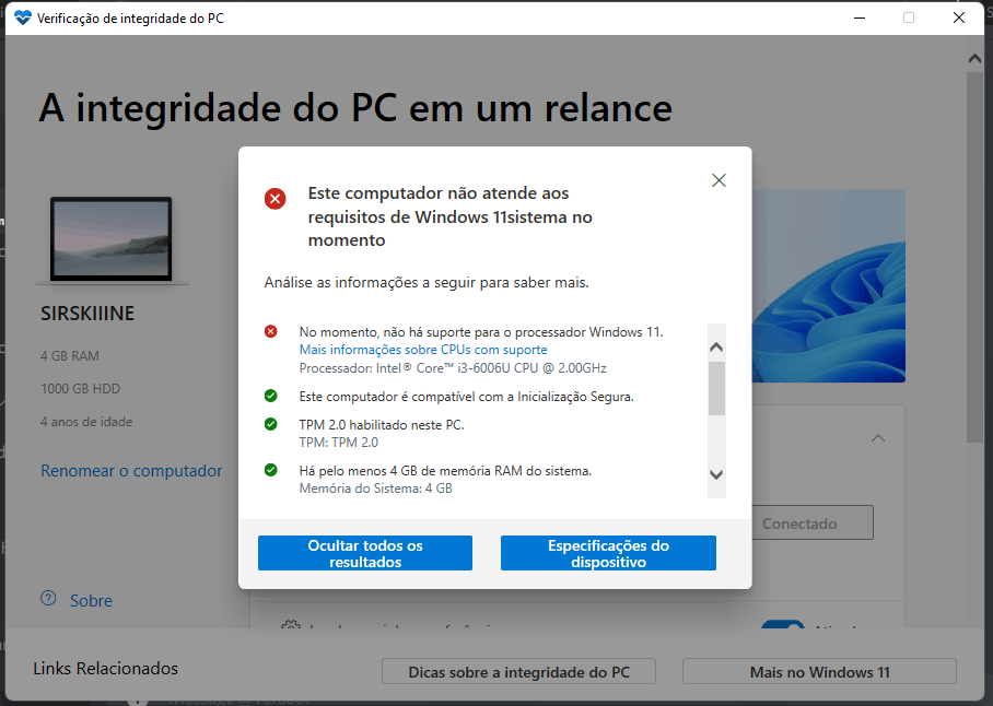 その他 Windows 11  OS Compatibilidade no Windows 11. - Microsoft Q&A